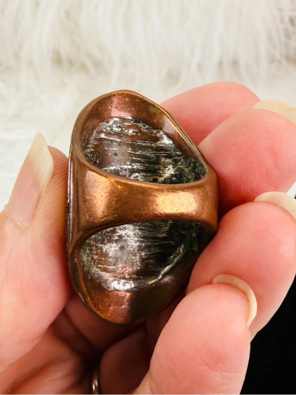Vintage bohemian chic weightrd, aged metal statement ring, size 7 1/2